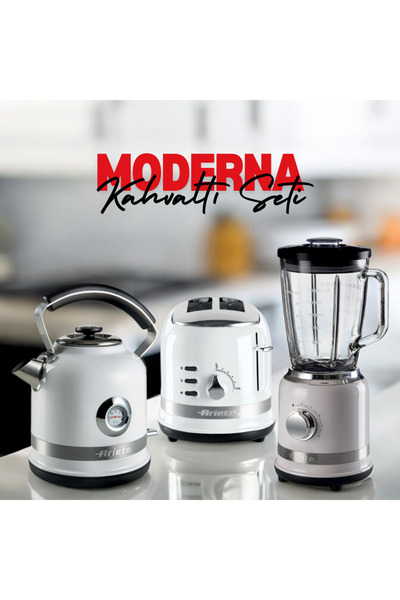 ARIETE Moderna 3'lü Kahvaltı Seti (SU ISITICI KETTLE SMOOTHİE CAM BLENDER EKMEK KIZARTMA MAKİNESİ)
