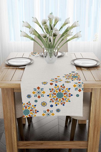 Cango Home Runner cu imprimare digitală cu model decorativ cu tema Ramadan portocaliu crem Cgh1304-rn