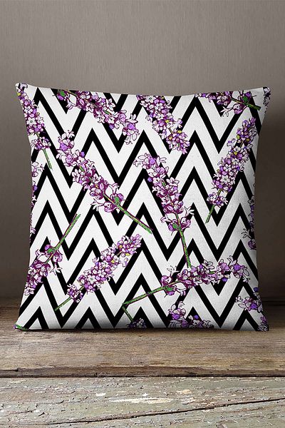 INSENSE HOME Velvet Babyface, alb, negru, în dungi, violet, cu flori, husă de pernă - Cgh228