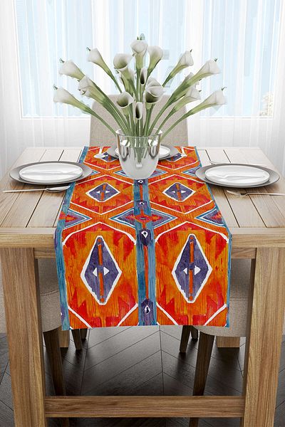 Cango Home Runner cu model etnic albastru portocaliu - Cgh237-rn