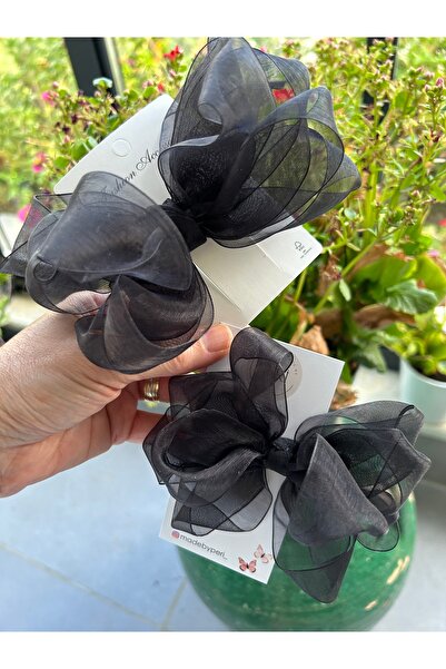 MADE BY PERİ قماش أورجانزا أسود، مع فيونكة قابلة للطي، وظهر تلقائي، وإبزيم لل...