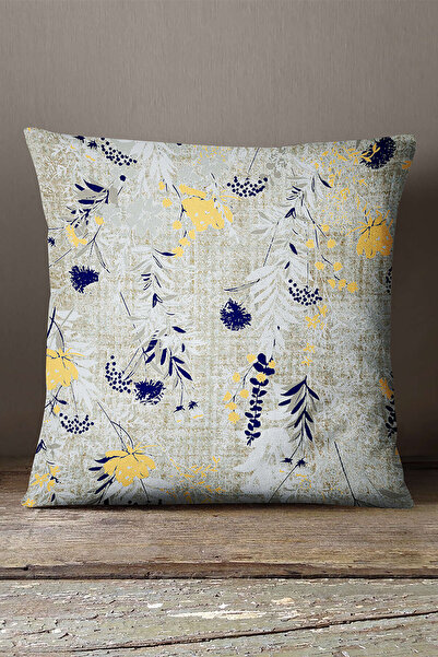 INSENSE HOME Кадифе Babyface Синьо-жовта подушка з квітковим візерунком - Cgh075