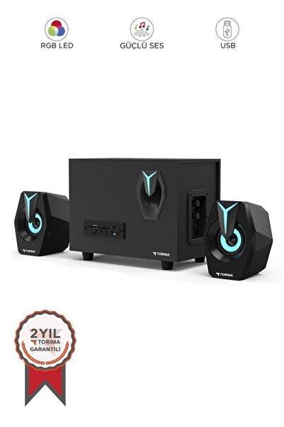Torima D37 Siyah Bluetooth Hoparlör 2in1 Subwoofer RGB Işıklı Bilgisayar Hopa...