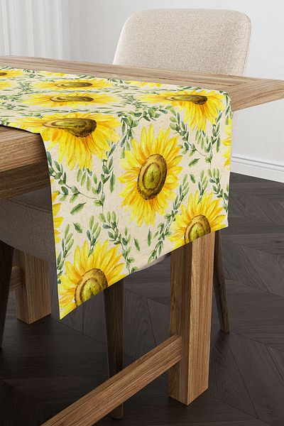 Cango Home Yellow Green Sunflower Patterned Digital Printed Runner Cgh1110-rn