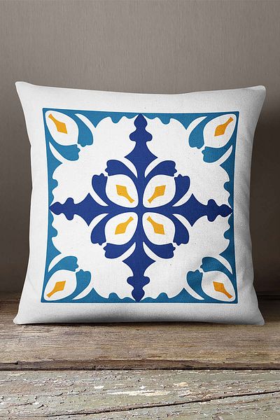 INSENSE HOME Βελούδινο Babyface Λευκό Μπλε Μοντέρνο Ethnic Πλακάκι με μοτίβο ψηφιακής εκτύπωσης Κάλυμμα μαξιλαριού ριχτάρι