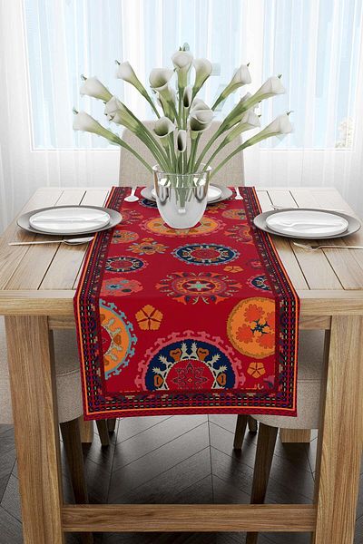 Cango Home Red Ethnic Motif Vintage Patterned Digital Printed Runner Cgh1375-rn