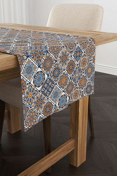 Cango Home Albastru bleumarin portocaliu Retro Vinatege Model Digital Printed Runner - Otyk286-rn