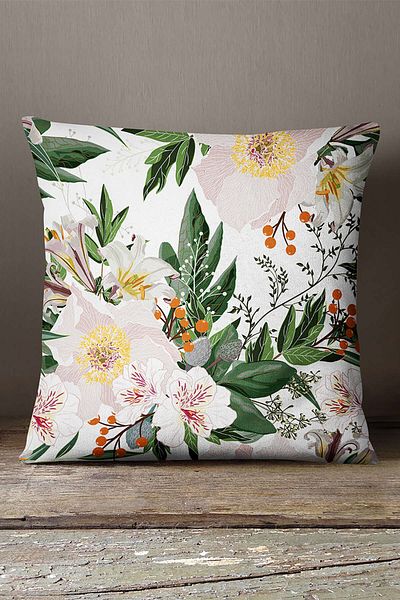 INSENSE HOME Velvet Babyface Green White Floral Digital Printed Throw Pillow Pillow Case - Cgh310