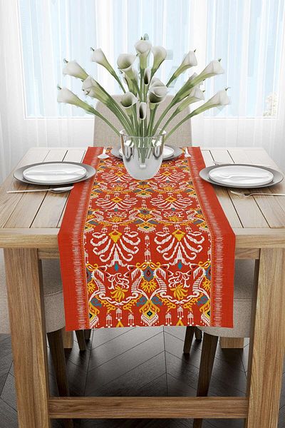 Cango Home Orange Ethnic Motif Rug Patterned Digital Printed Runner Cgh1376-rn