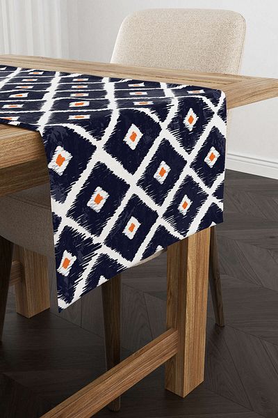 Cango Home Λευκό Navy Blue Modern Diamond Pattern Runner - Cgh340-rn