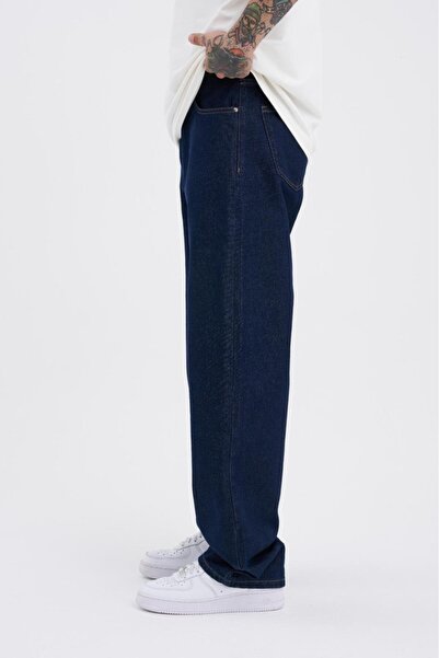 Machinist Pantaloni pentru bărbați, relaxați, largi, cu efect de jeans, albastru bleumarin