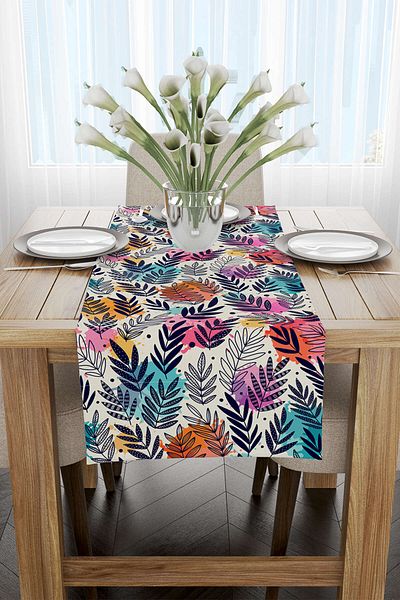 Cango Home Runner cu model frunze multicolore crem - Cgh063-rn