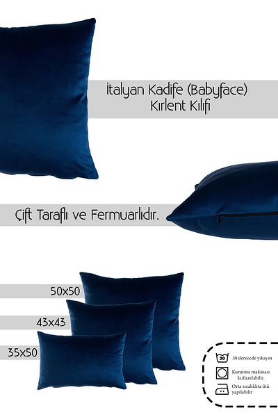 INSENSE HOME Husă de pernă cu două fețe din catifea albastru închis (babyface).