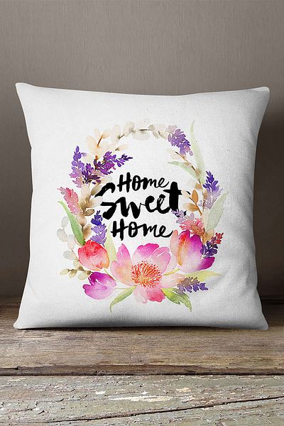INSENSE HOME Velvet Babyface White Home Sweet Home Husă de pernă decorativă cu imprimare digitală - Cgh478
