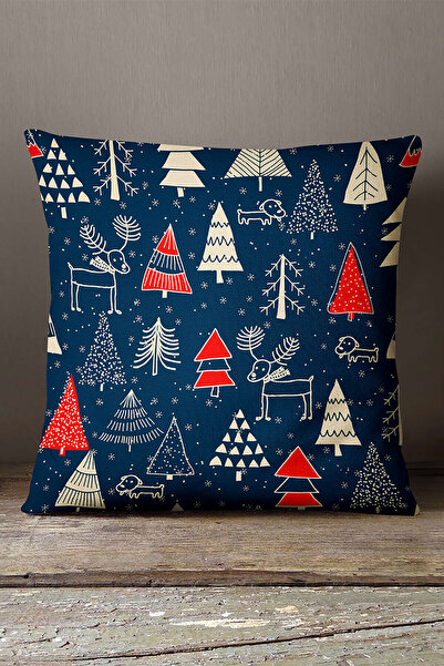 INSENSE HOME Velvet Babyface Red Navy Blue Christmas Themed Digital Printed Throw Pillow Pillow Case - Cgh308