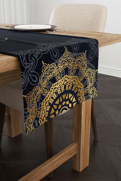 Cango Home Navy Blue Ramadan Themed Decorative Patterned Digital Printed Runner Cgh1299-rn