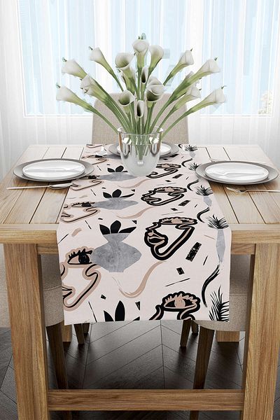Cango Home Runner cu imprimare digitală cu model siluetă modernă de culoare crem negru Cgh1098-rn