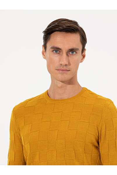 Cacharel Sarı Slim Fit Yün Karışımlı Bisiklet Yaka Triko Kazak 50258883-VR044