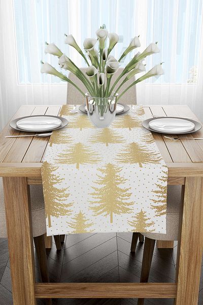Cango Home Yellow White Christmas Themed Digital Printed Runner Cgh790-rn