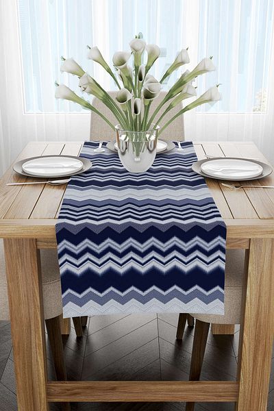 Cango Home Runner cu imprimare digitală cu model etnic în zig-zag albastru Cgh931-rn