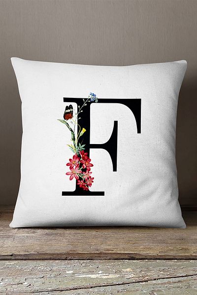 INSENSE HOME Velvet Babyface Double Sided Red Floral Letter Throw Pillow Cover - Letter F