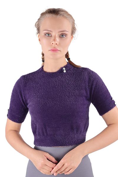 Rays 24292 Model - Pulover bleumarin cu detaliu de piatră de guler și barbă