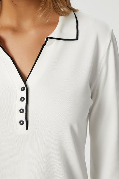 Ritnice Pulover de damă Elite Viscose Polo cu dungi albe