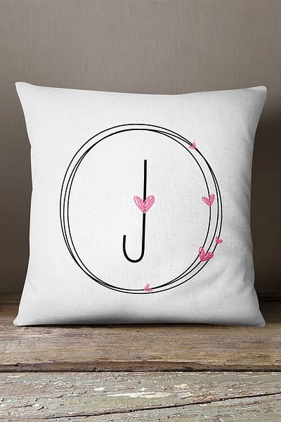 INSENSE HOME Husă de pernă din catifea Babyface cu litere de inimă pe două fețe - Litera J