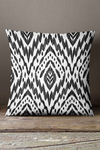 INSENSE HOME Husă de pernă decorativă etnică catifea Babyface alb-negru - Cgh129