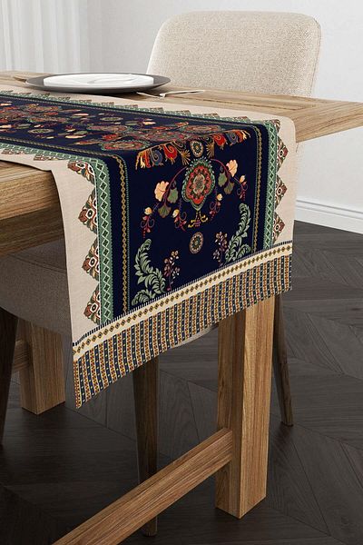 Cango Home Μπλε Navy Ethnic Vintage Μοτίβο με μοτίβο ψηφιακής εκτύπωσης Runner Cgh1377-rn