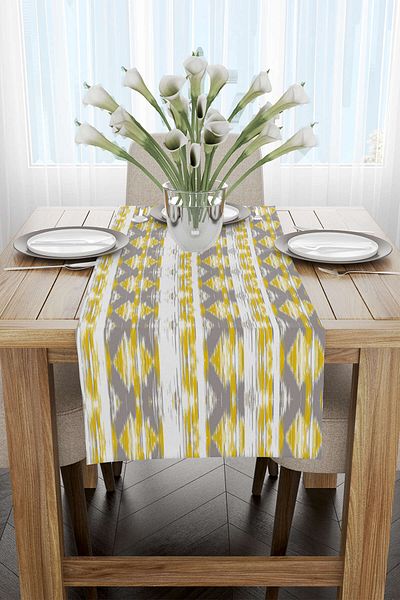 Cango Home Runner cu dungi geometrice galbene gri - Cgh073-rn