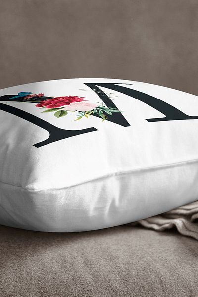 INSENSE HOME Velvet Babyface Double Sided Red Floral Letter Throw Pillow Cover - Letter M