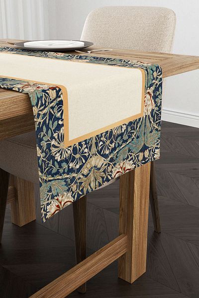 Cango Home Κρεμ Navy Blue με θέμα το Ραμαζάνι με λουλουδάτο μοτίβο ψηφιακής εκτύπωσης Runner Cgh1339-rn