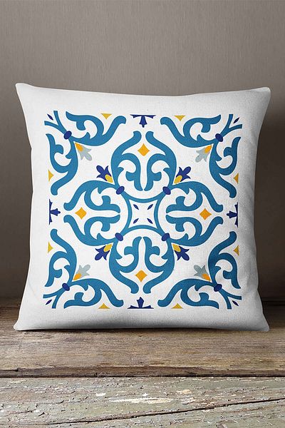 INSENSE HOME Βελούδινο Babyface Λευκό Μπλε Μοντέρνο Ethnic Πλακάκι με μοτίβο ψηφιακής εκτύπωσης Κάλυμμα μαξιλαριού ριχτάρι Cgh563