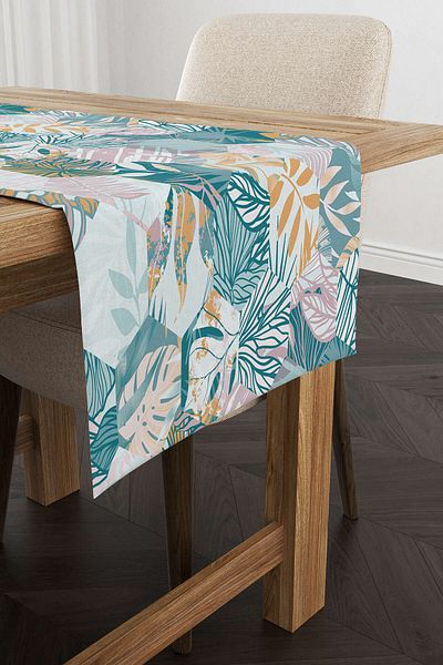 Cango Home Albastru Galben Tropical Model Digital Printed Runner Cgh050-rn
