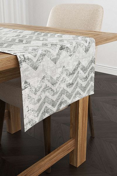 Cango Home Alb, gri, decorativ, zig-zag, model abstract, alergător imprimat digital - Ylms104-rn