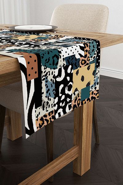 Cango Home Maro Albastru Modern Leopard Print Digital Runner - Cgh354-rn
