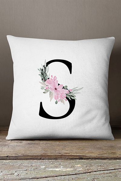 INSENSE HOME Husă de pernă din catifea Babyface, cu două fețe, cu litere florale roz - Litera S