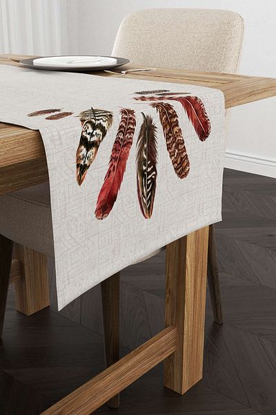 Cango Home Καφέ Bohemian Feather μοτίβο ψηφιακής εκτύπωσης Runner Cgh625-rn