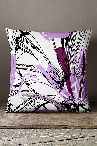 INSENSE HOME Βελούδινη Babyface Λευκή Μωβ Αφηρημένη Floral Μαξιλαροθήκη Ριχτάρι - Cgh230