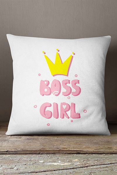 INSENSE HOME Βελούδινο Babyface Λευκό Ροζ Boss Girl Γραπτή Ψηφιακή Εκτύπωση Μαξιλαροθήκη Ριχτάρι - Cgh445