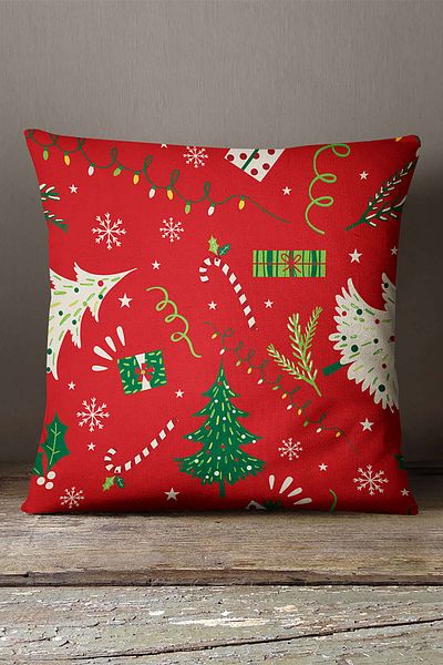 INSENSE HOME Velvet Babyface Red Green Christmas Themed Digital Printed Throw Pillow Pillow Case - Cgh297