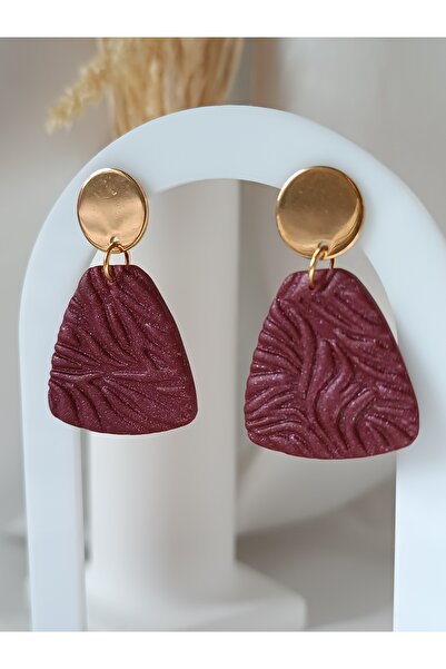 La fee aksesuar أقراط بإبرة من الفولاذ باللون العنابي منقوشة بنسيج الحمار الو...