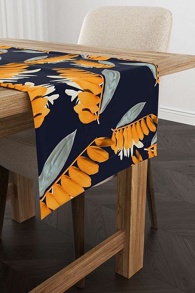 Cango Home Navy Blue Orange Tropical Runner - Cgh052-rn