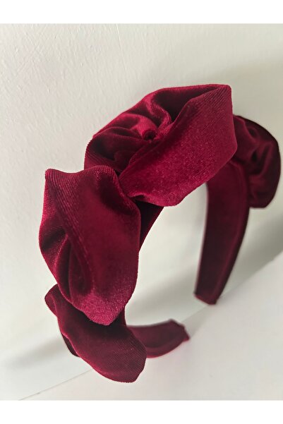 MADE BY PERİ تاج نسائي من المخمل الحريري باللون العنابي مع زهرة مخملية.