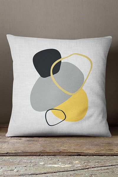 INSENSE HOME Catifea Babyface Gri Galben Decorativ Modern Abstract Model Imprimat Aruncă Față de Pernă Cgh715