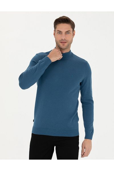 Pierre Cardin Pulover de tricotaj de bază Kobalt Slim Fit cu jumătate de gât 50276161-vr077
