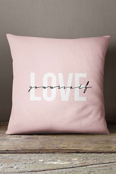 INSENSE HOME Velvet Babyface Roz Negru Modern Love Yourself Husă de pernă imprimată digital - Cgh335
