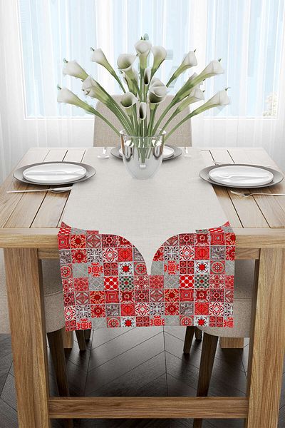 Cango Home Red Gray Ramadan Themed Decorative Patterned Digital Printed Runner Cgh1334-rn