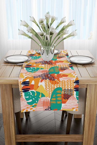 Cango Home Orange Green Tropical Geometric Patterned Digital Printed Runner Cgh1047-rn